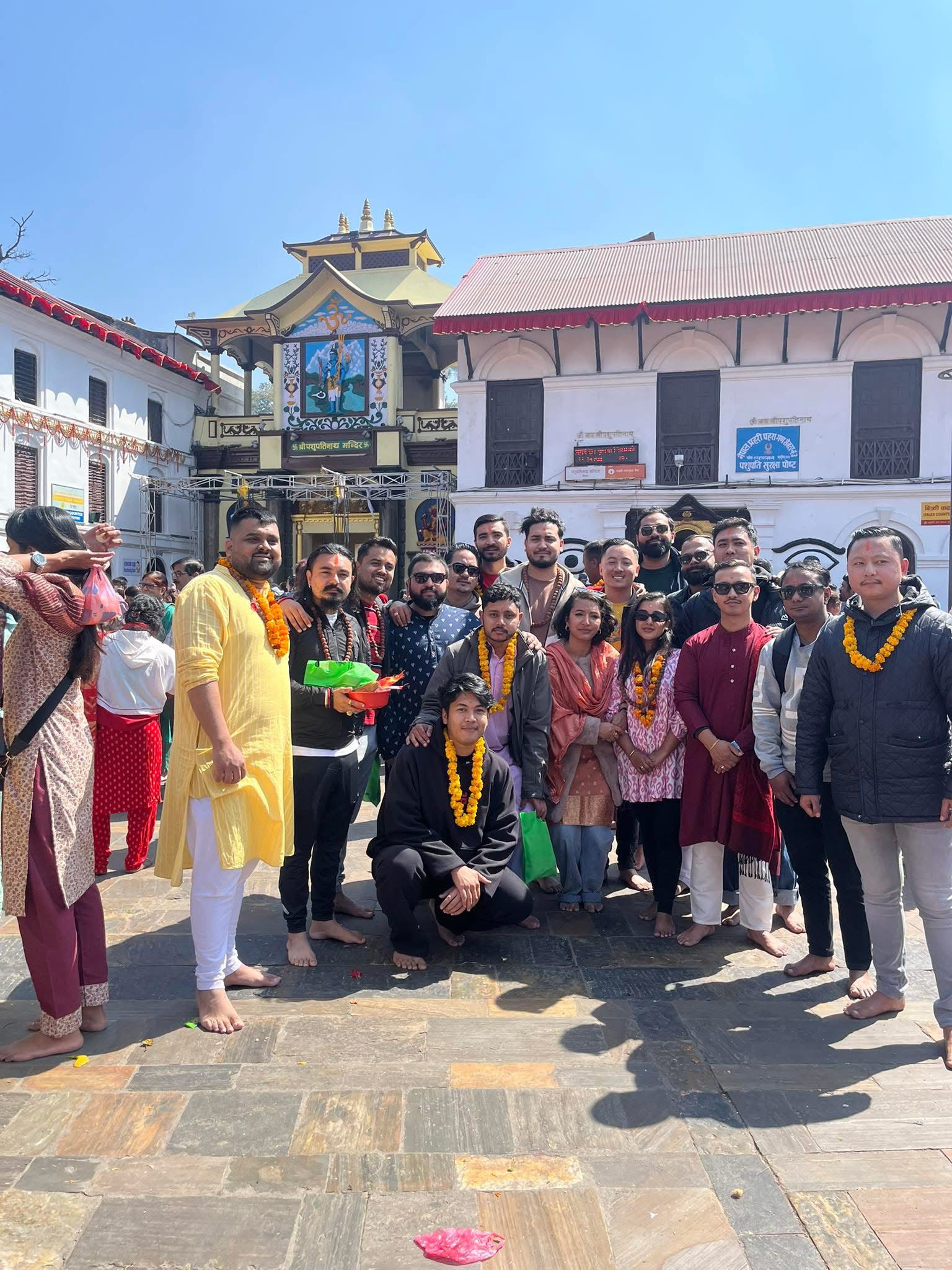 Kalyan Budhathoki with the production crew at Pashupatinath, Kathmandu